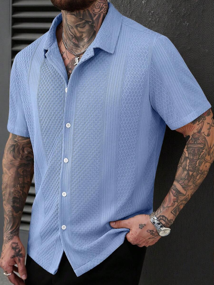 Men's Solid Color Jacquard Knit Short Sleeve Shirt