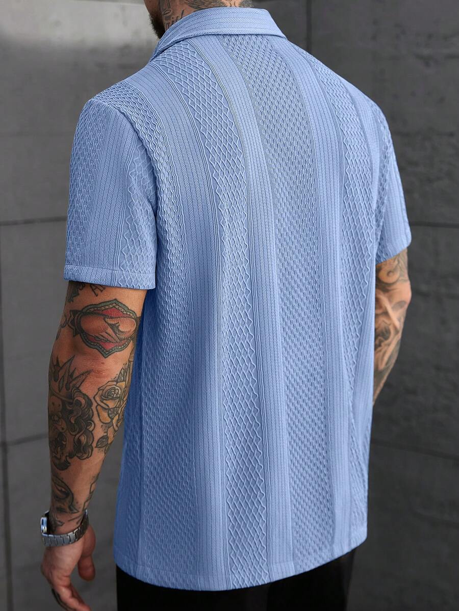 Men's Solid Color Jacquard Knit Short Sleeve Shirt