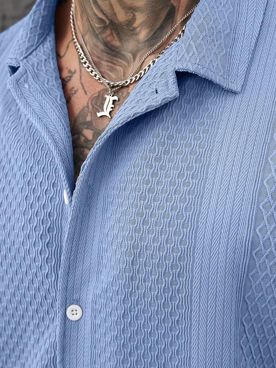 Men's Solid Color Jacquard Knit Short Sleeve Shirt