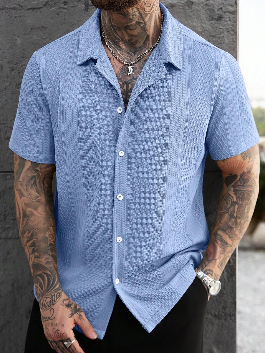 Men's Solid Color Jacquard Knit Short Sleeve Shirt