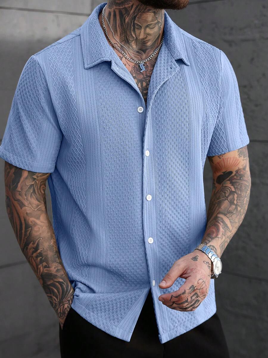 Men's Solid Color Jacquard Knit Short Sleeve Shirt