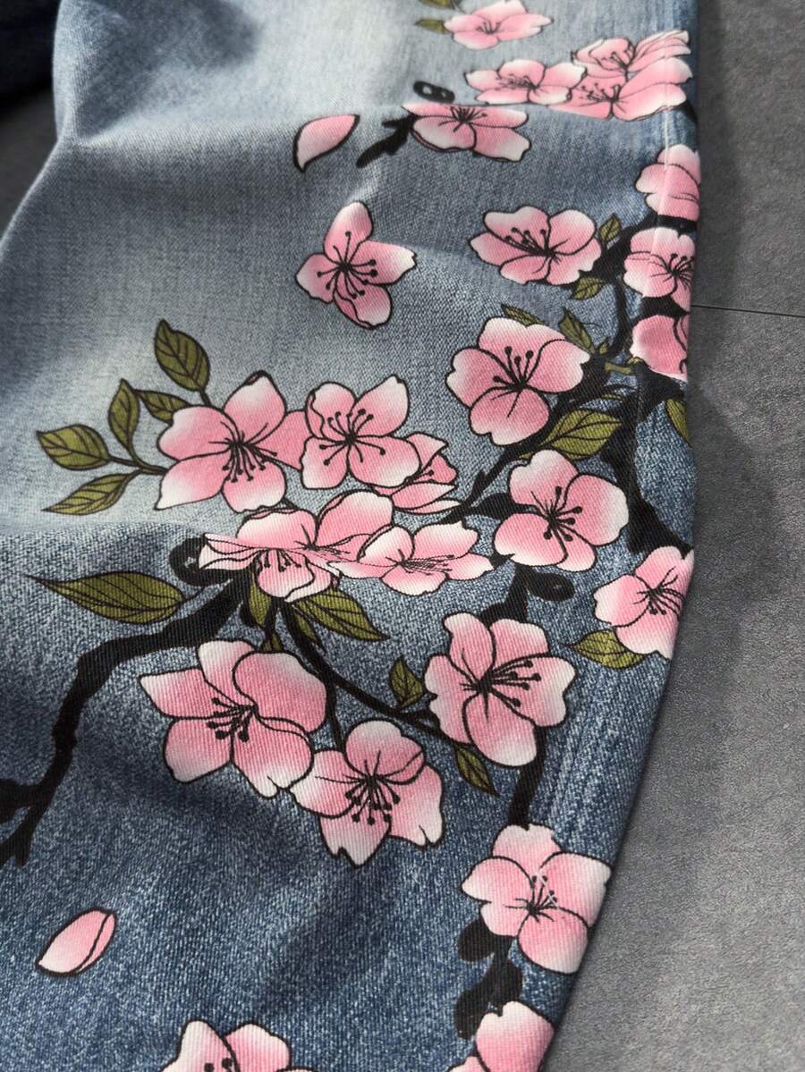 Floral Tiger Print Wide Leg Jeans