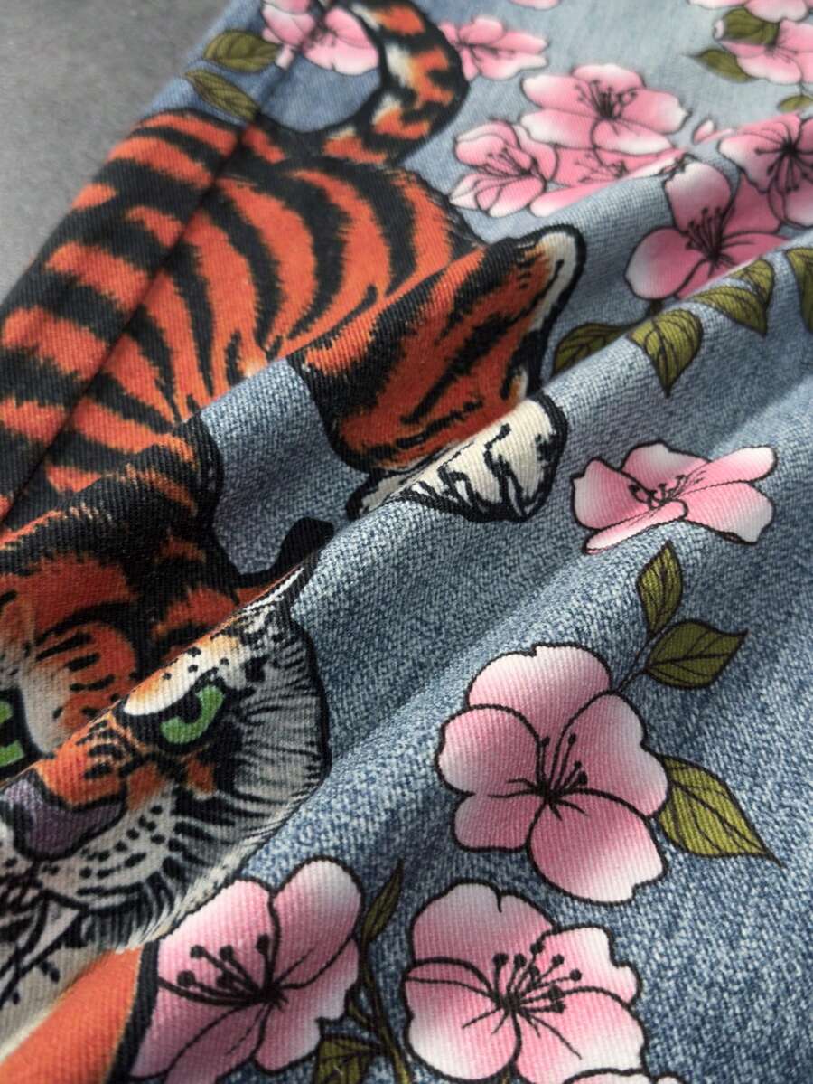 Floral Tiger Print Wide Leg Jeans