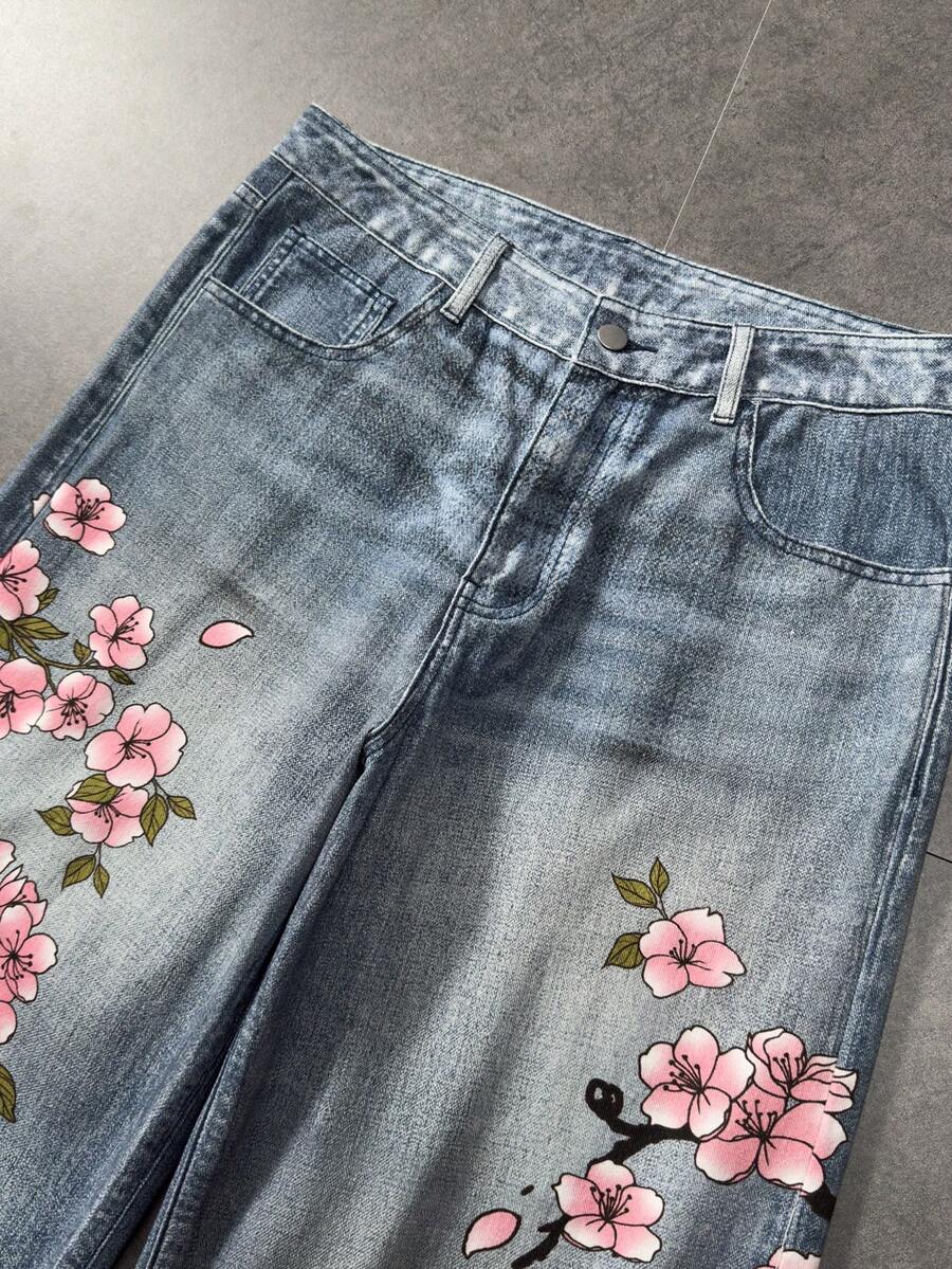 Floral Tiger Print Wide Leg Jeans