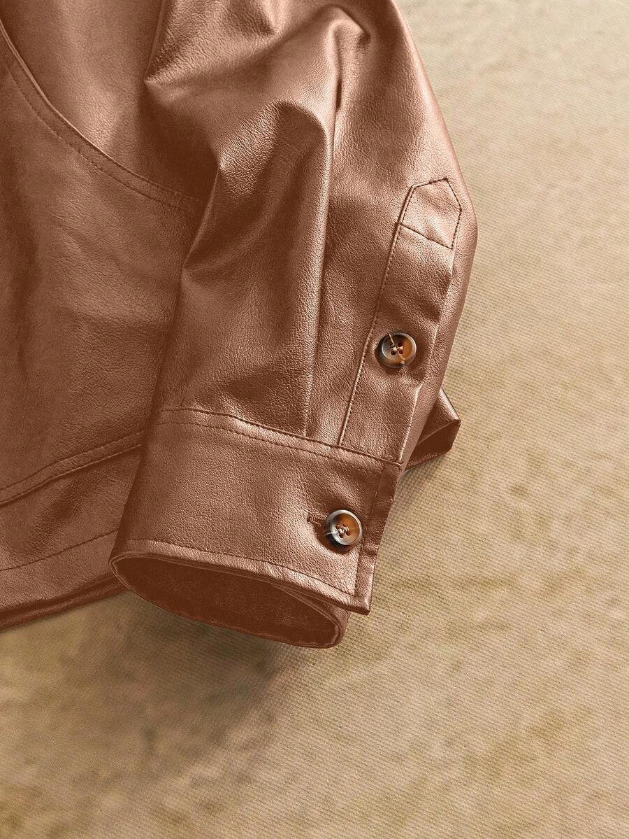 Men's Long Sleeve Casual Woven PU Leather Jacket
