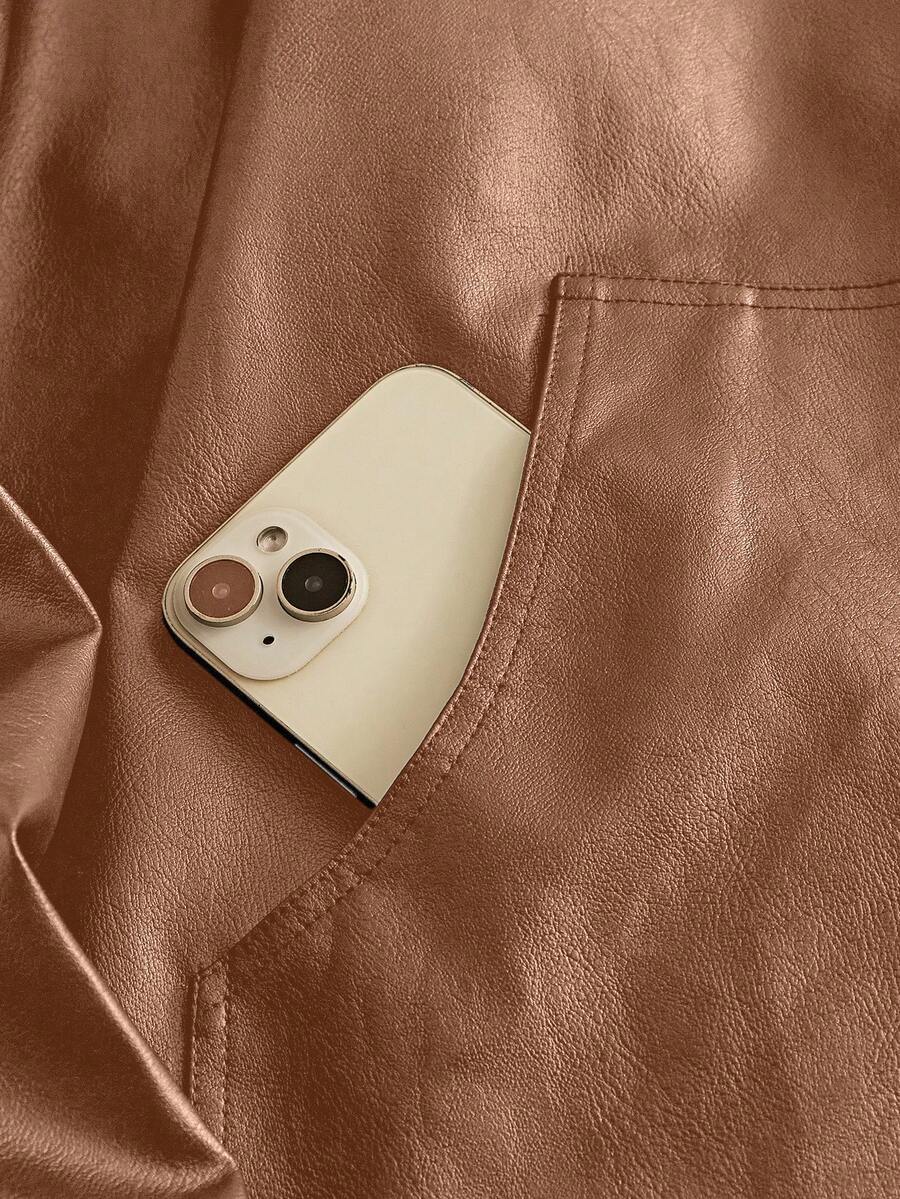 Men's Long Sleeve Casual Woven PU Leather Jacket