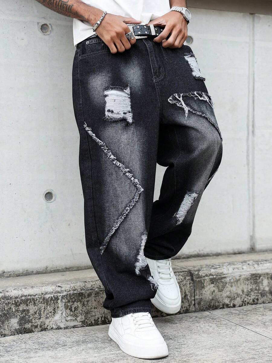 Unisex Casual Jeans With Letter & Graphic Print, American Style