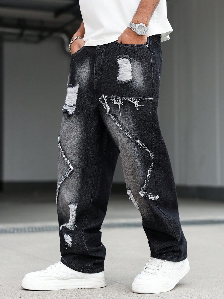 Unisex Casual Jeans With Letter & Graphic Print, American Style