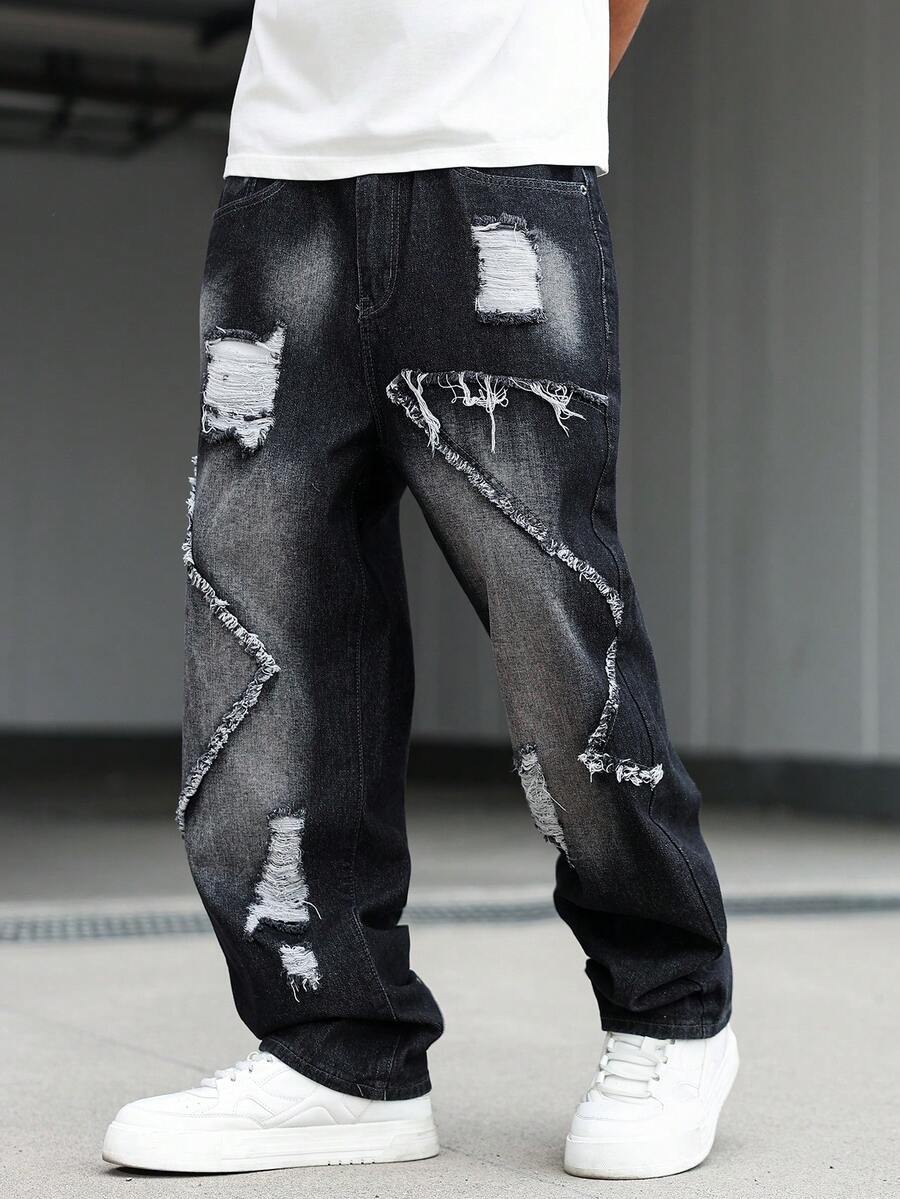 Unisex Casual Jeans With Letter & Graphic Print, American Style