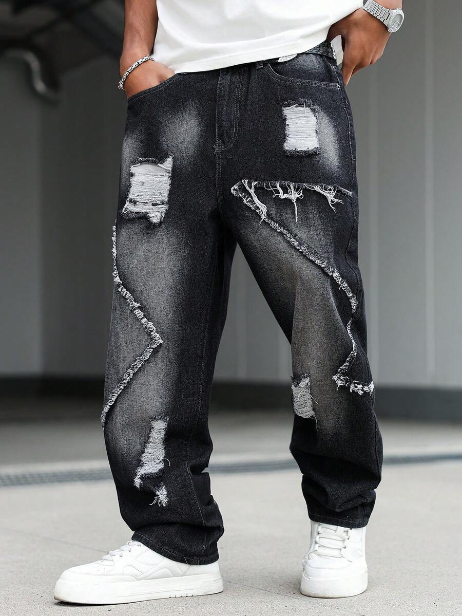 Unisex Casual Jeans With Letter & Graphic Print, American Style
