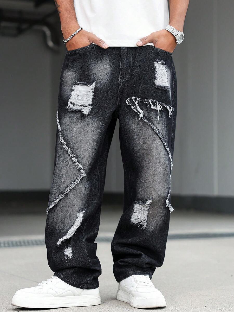 Unisex Casual Jeans With Letter & Graphic Print, American Style