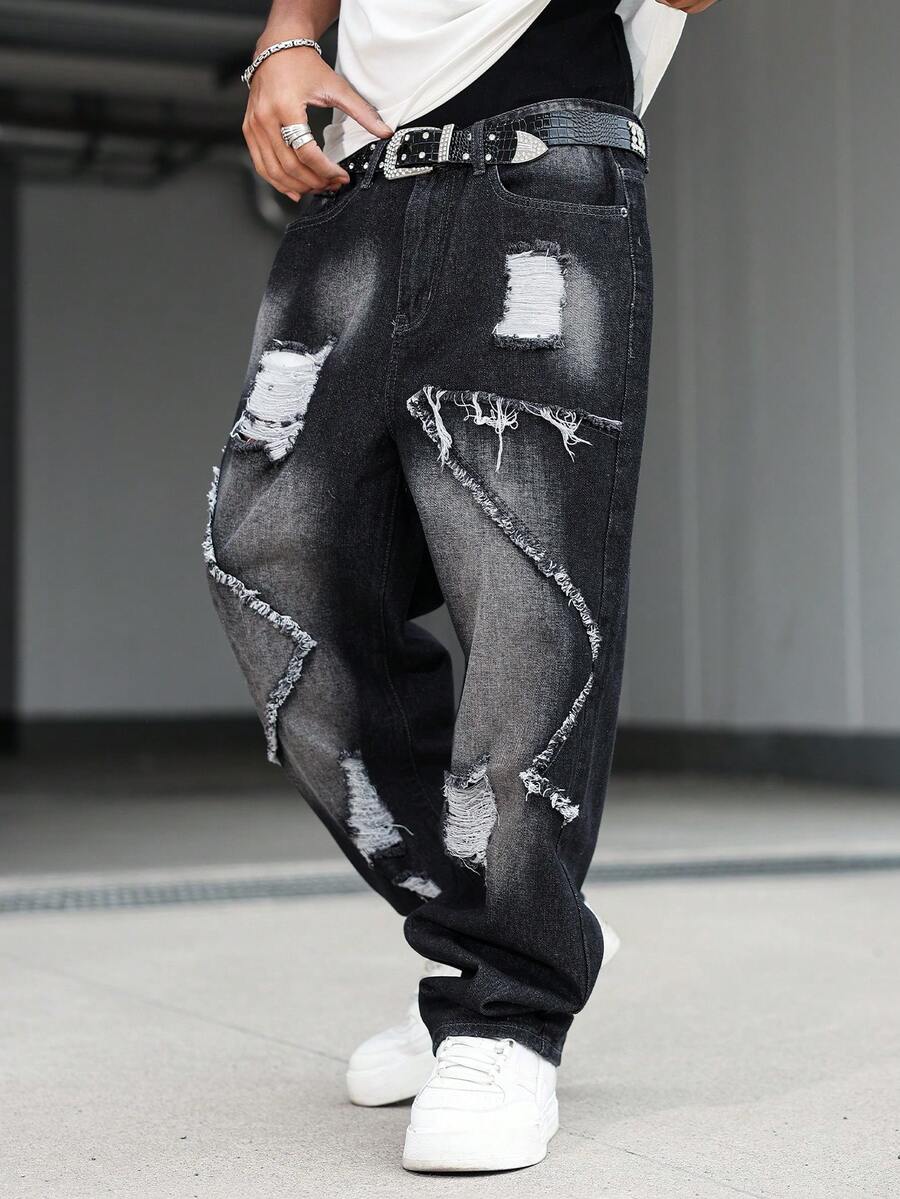 Unisex Casual Jeans With Letter & Graphic Print, American Style