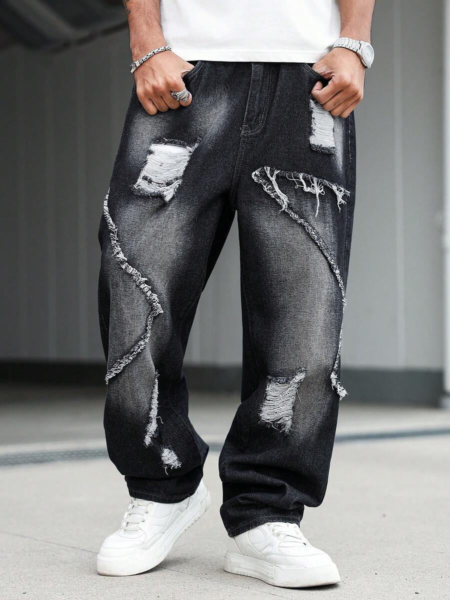 Unisex Casual Jeans With Letter & Graphic Print, American Style