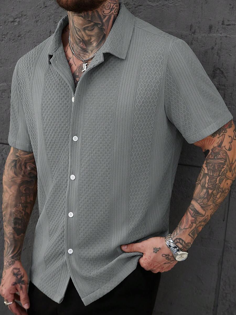 Men's Solid Color Jacquard Knit Short Sleeve Shirt