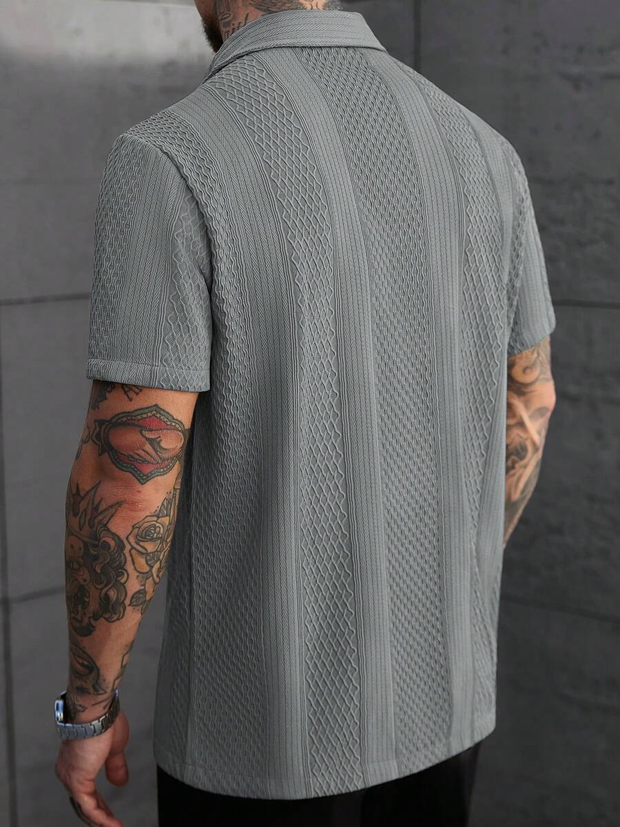 Men's Solid Color Jacquard Knit Short Sleeve Shirt