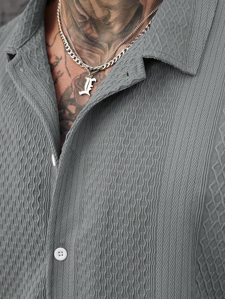 Men's Solid Color Jacquard Knit Short Sleeve Shirt