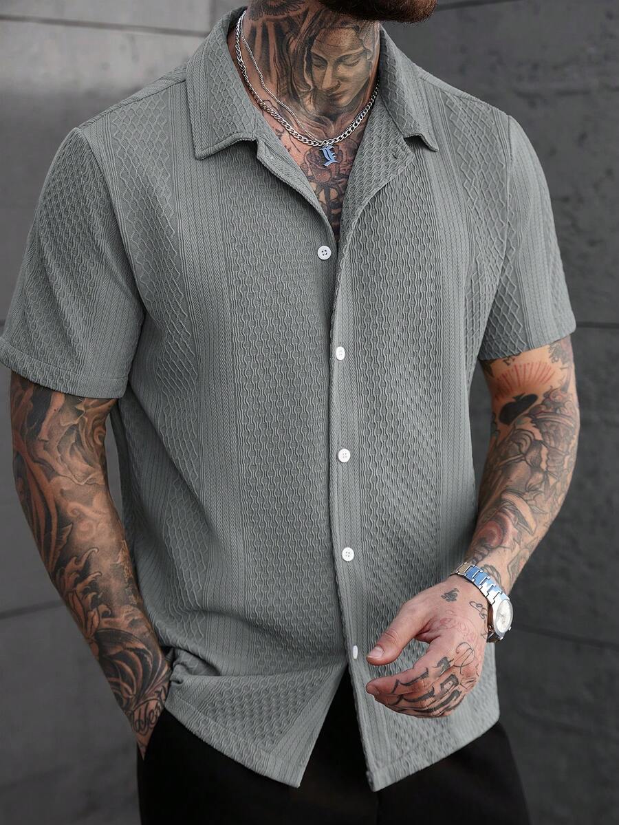 Men's Solid Color Jacquard Knit Short Sleeve Shirt