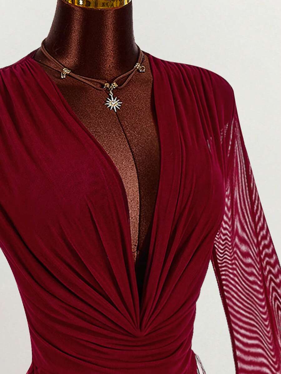 Ruffle Halter Neck Mesh Mini Dress