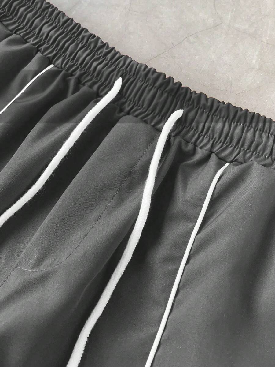 Men's 2pcs Zipper Short Sleeve Shirt And Drawstring Shorts Set