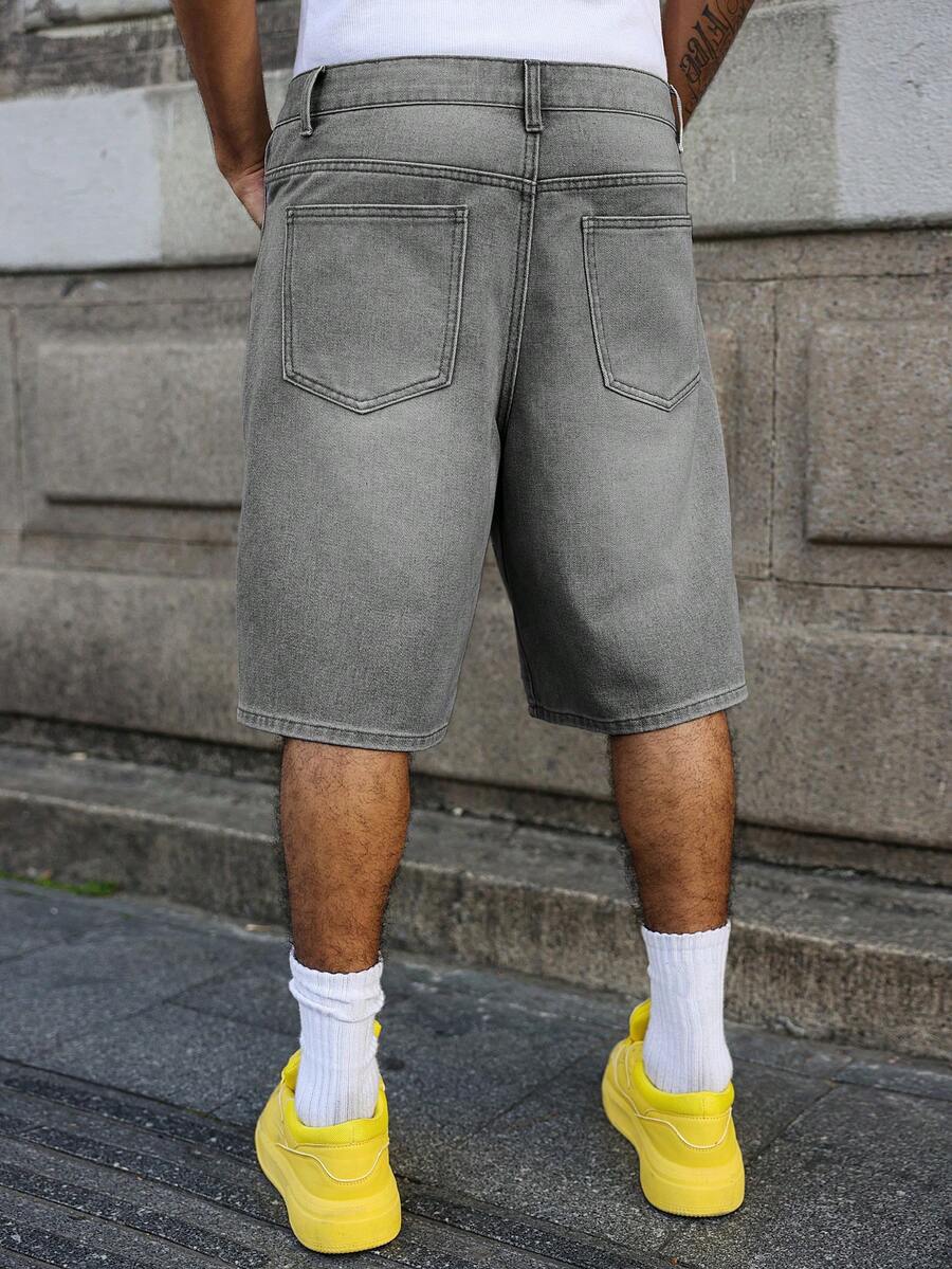 Men's Faded Light Blue Washed Loose Fit Vintage Casual Denim Jorts