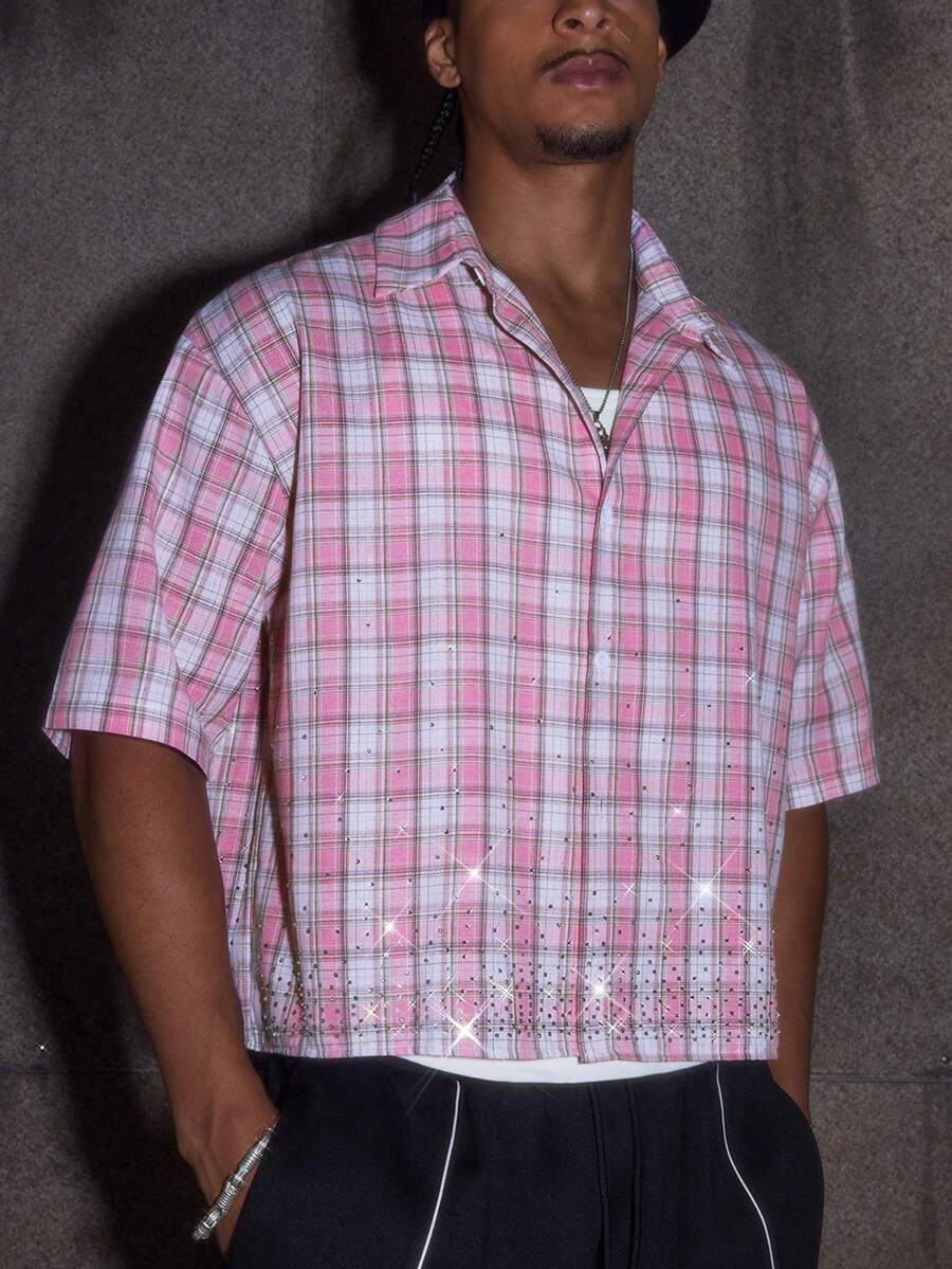 Men's Plaid Woven Short Sleeve Cropped Shirt