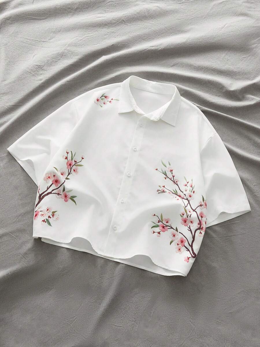 Men's Plaid Woven Short Sleeve Cropped Shirt