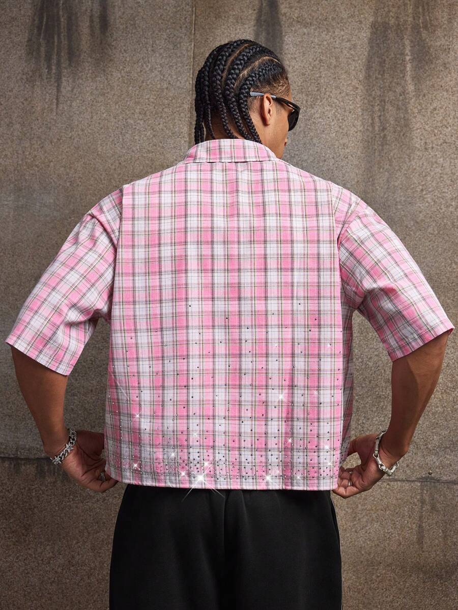 Men's Plaid Woven Short Sleeve Cropped Shirt