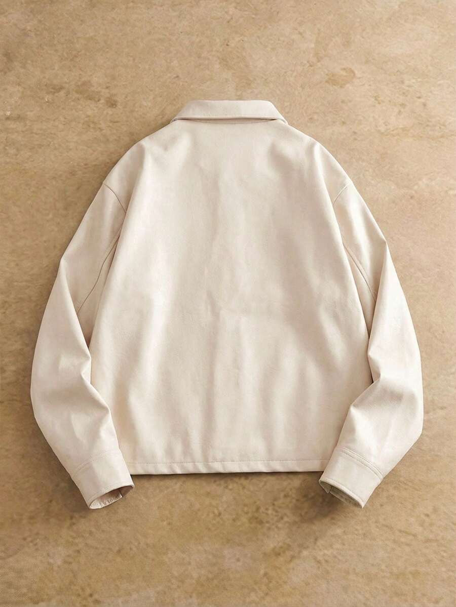 Men's Long Sleeve Casual Woven PU Leather Jacket