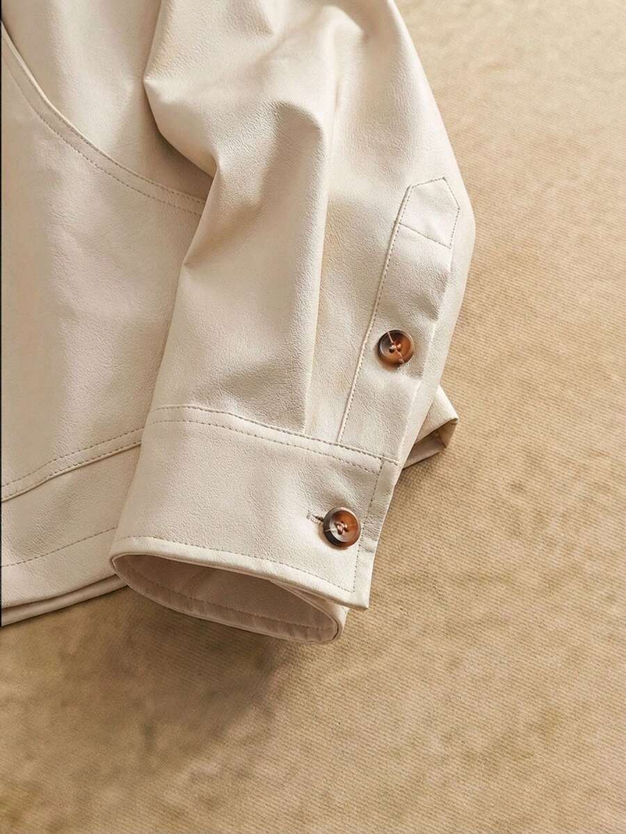 Men's Long Sleeve Casual Woven PU Leather Jacket
