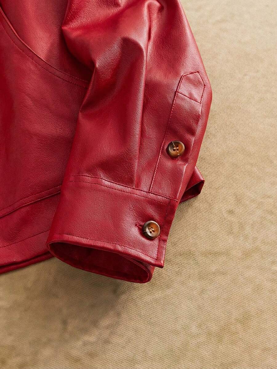 Men's Long Sleeve Casual Woven PU Leather Jacket