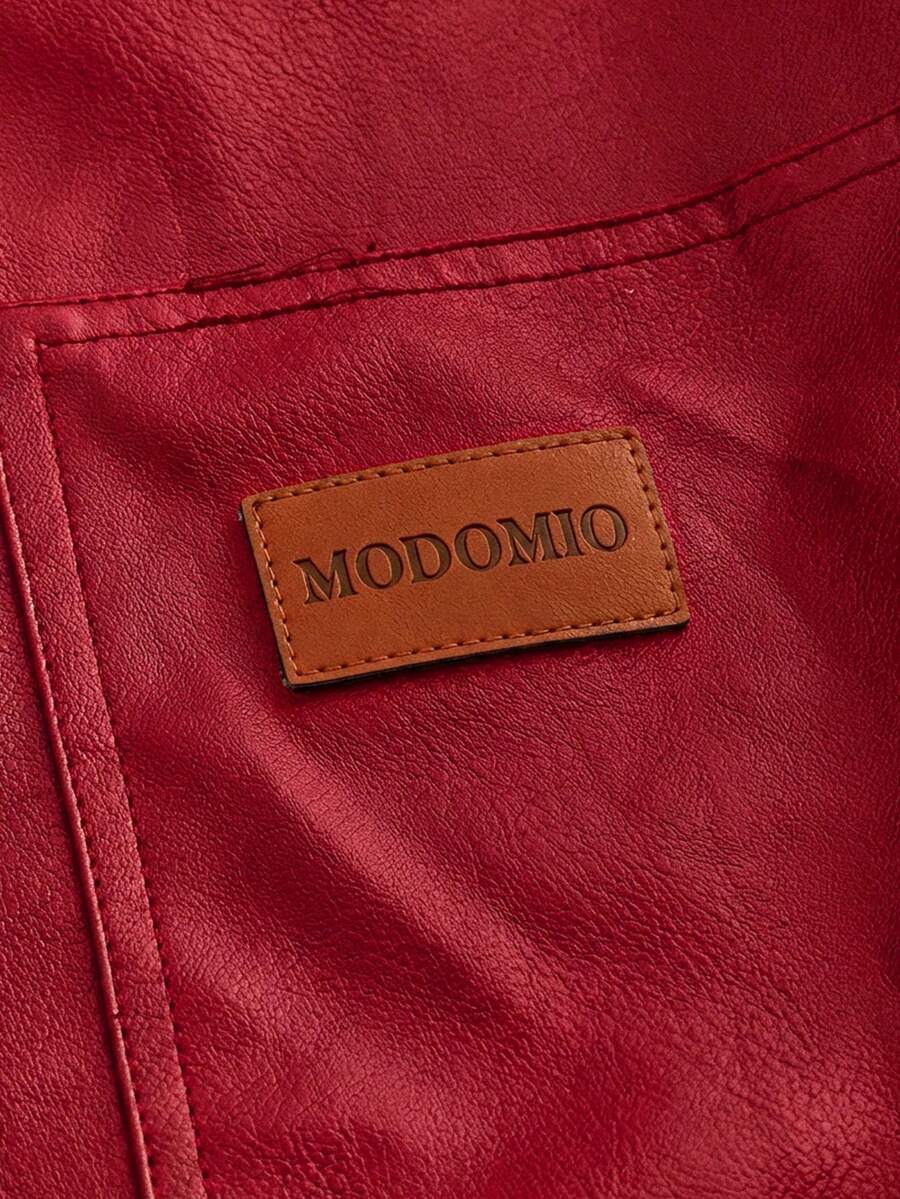 Men's Long Sleeve Casual Woven PU Leather Jacket