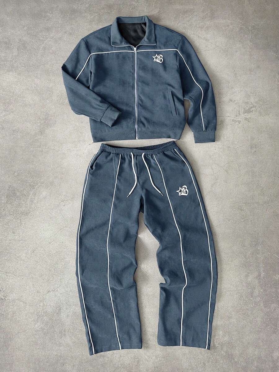 Men's 2pc Zip-Up Jacket And Drawstring Waist Long Pants Set