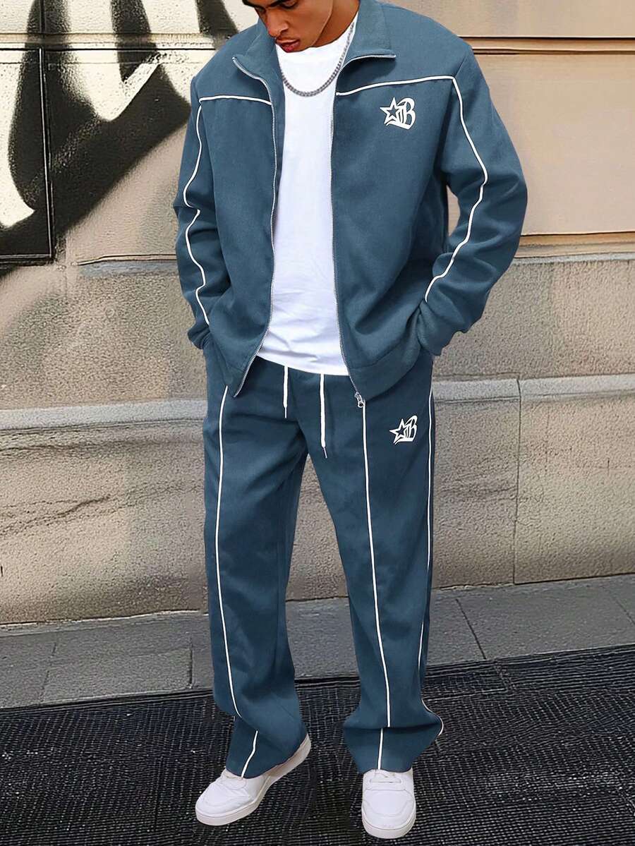 Men's 2pc Zip-Up Jacket And Drawstring Waist Long Pants Set