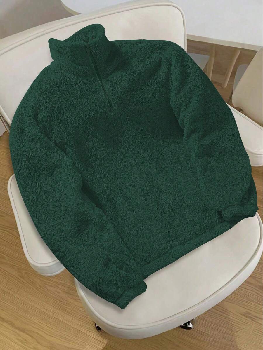 Men's Patchwork Stand Collar Half-Zip Fleece Sweatshirt