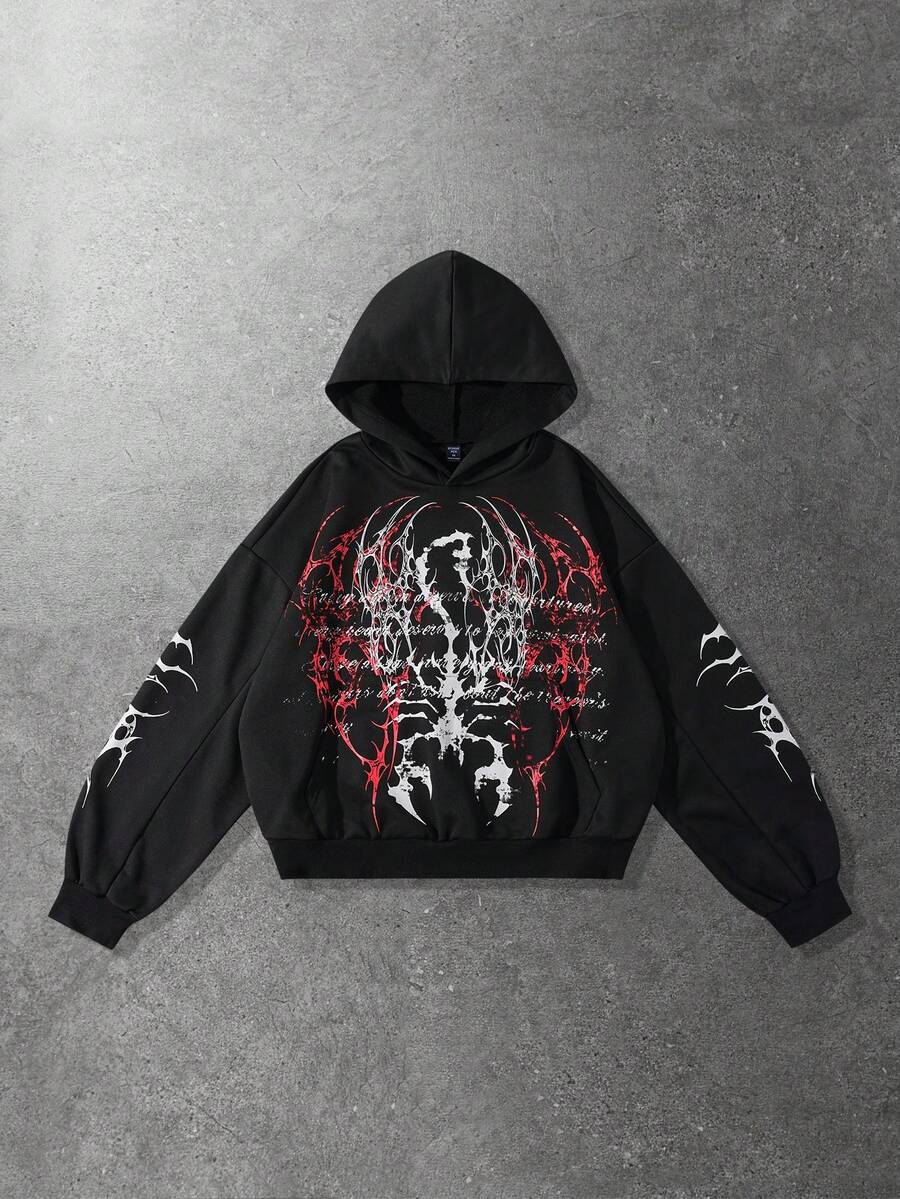 Men's Skull Cross Print Pocket Hoodie