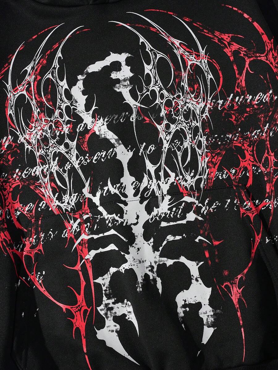 Men's Skull Cross Print Pocket Hoodie