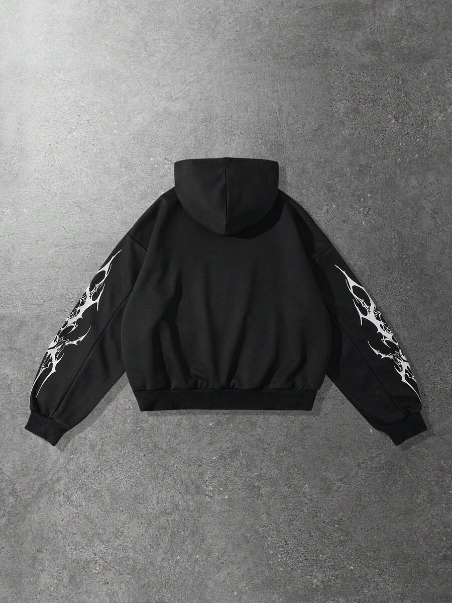 Men's Skull Cross Print Pocket Hoodie