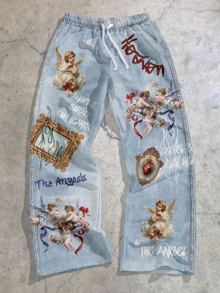 Angel Flame Print Straight Leg Sweatpants