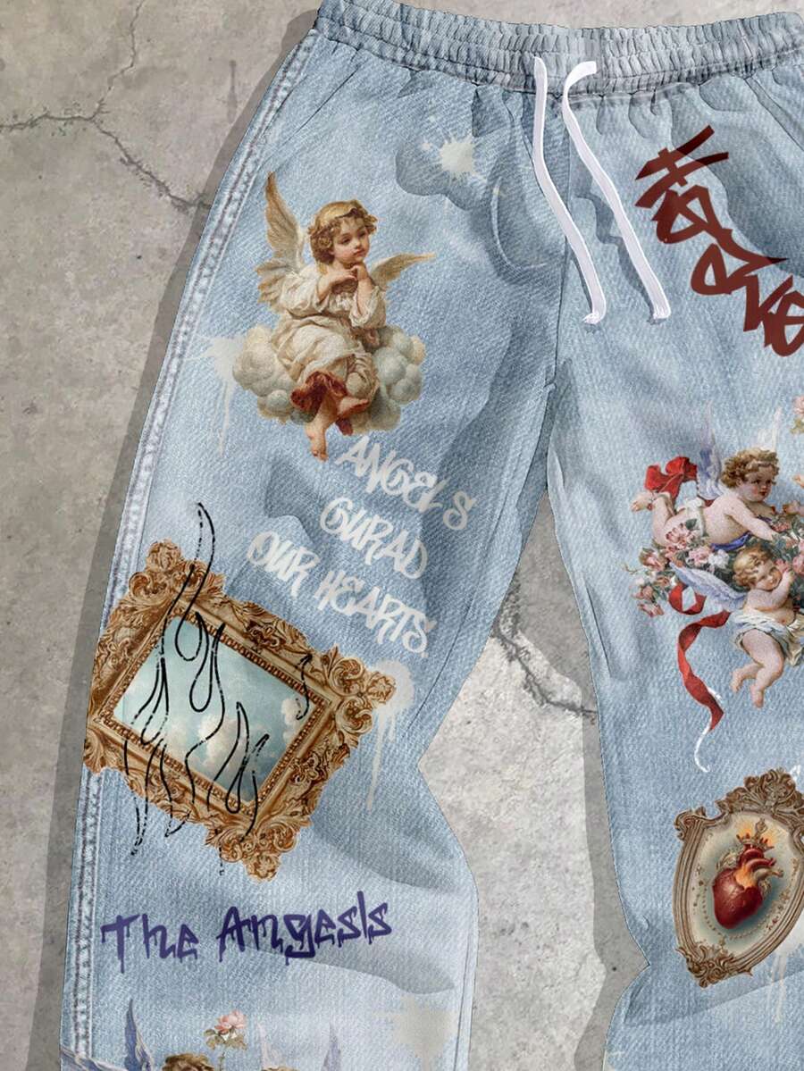 Angel Flame Print Straight Leg Sweatpants