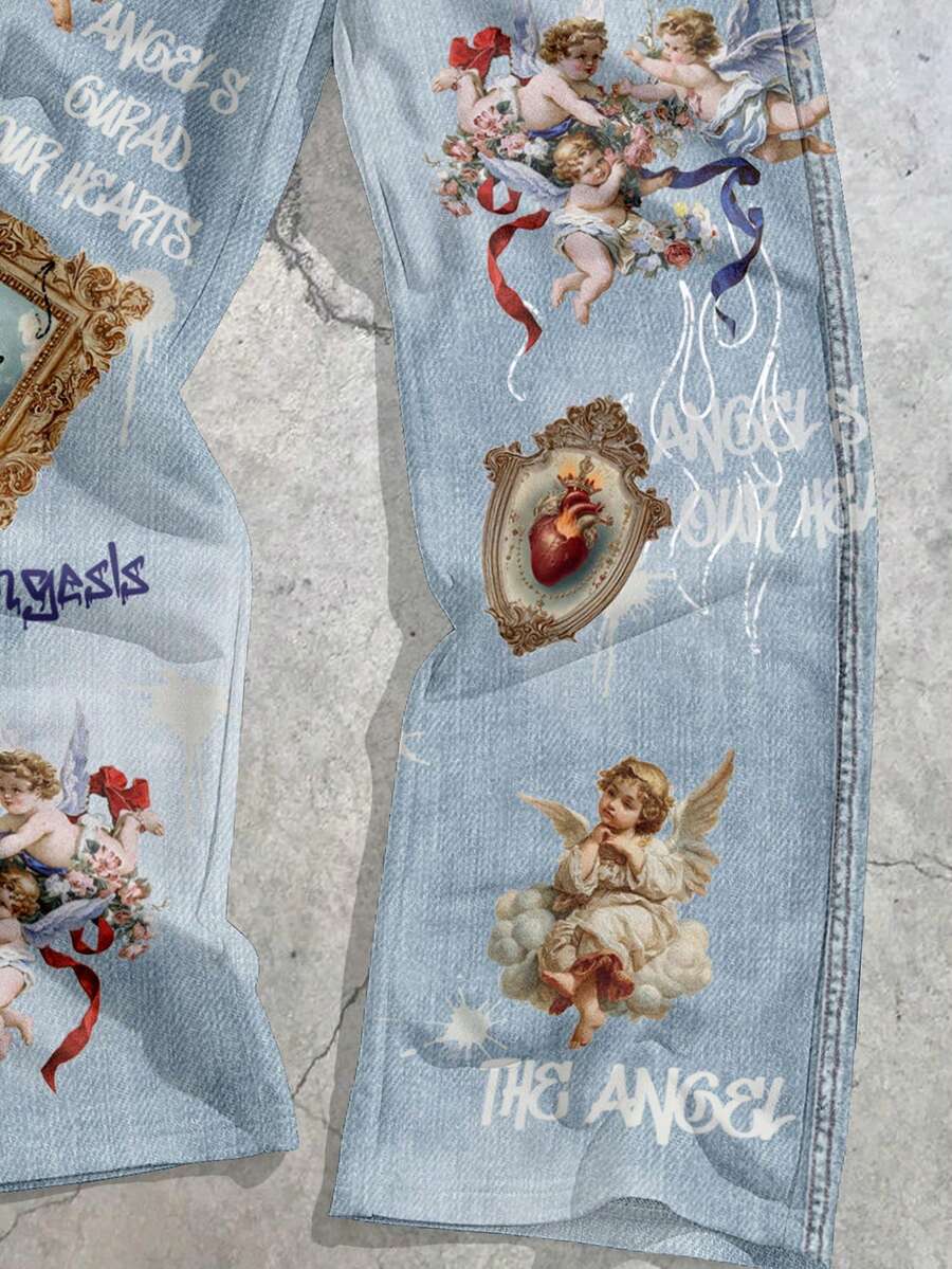 Angel Flame Print Straight Leg Sweatpants