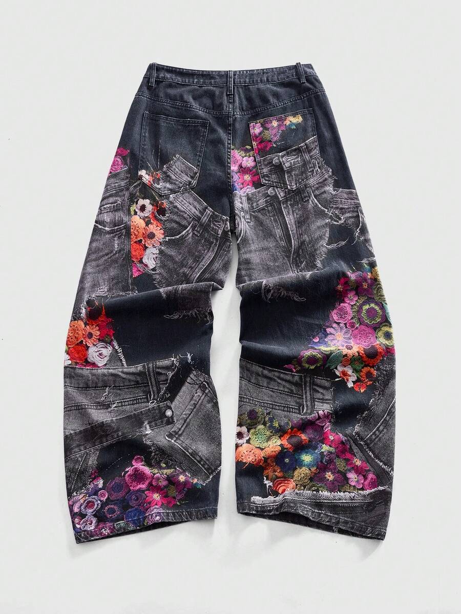 Floral Patchwork Curved Blade Jeans