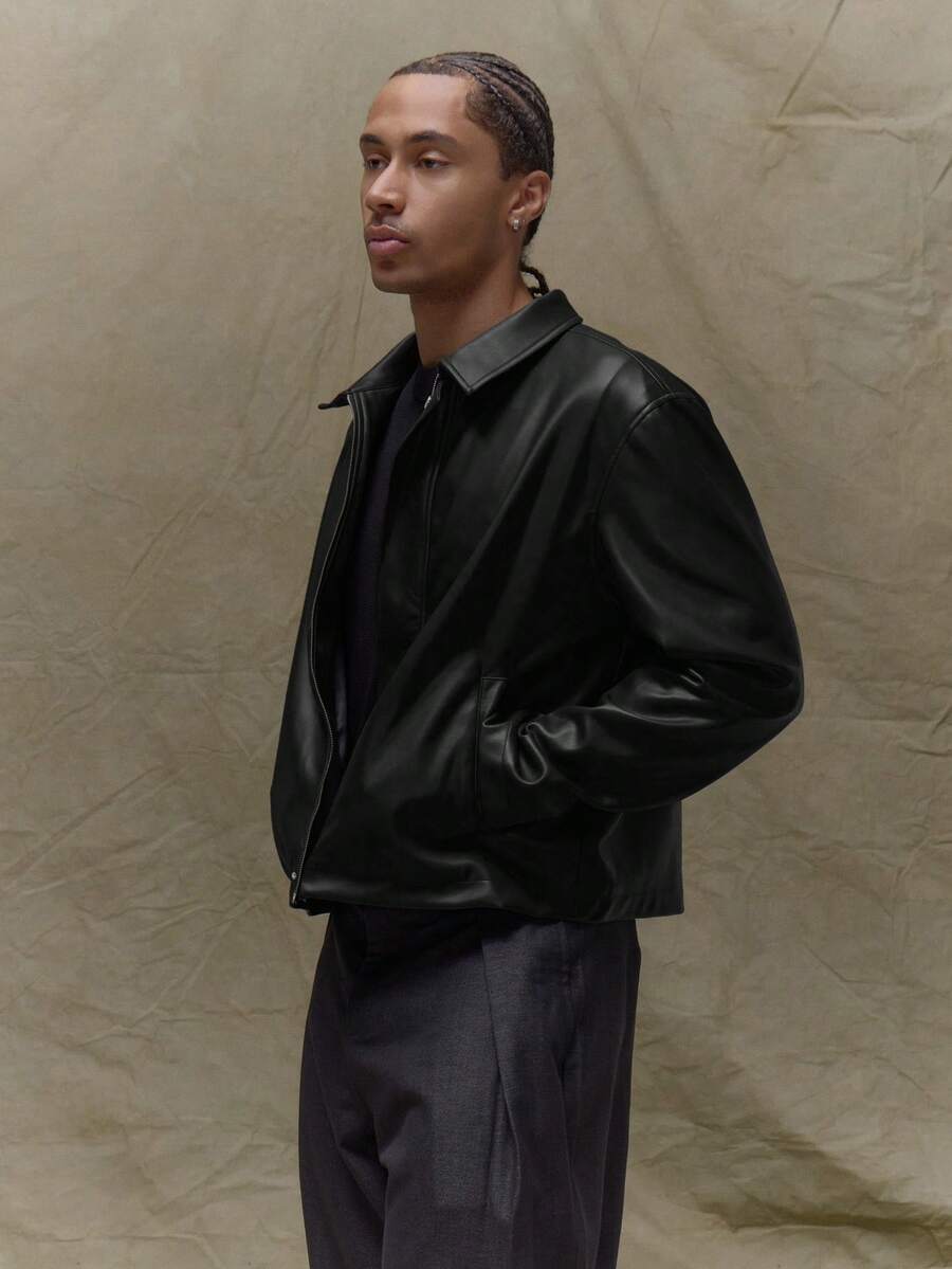 Boxy Fit Leather Long Sleeve Leather Jacket
