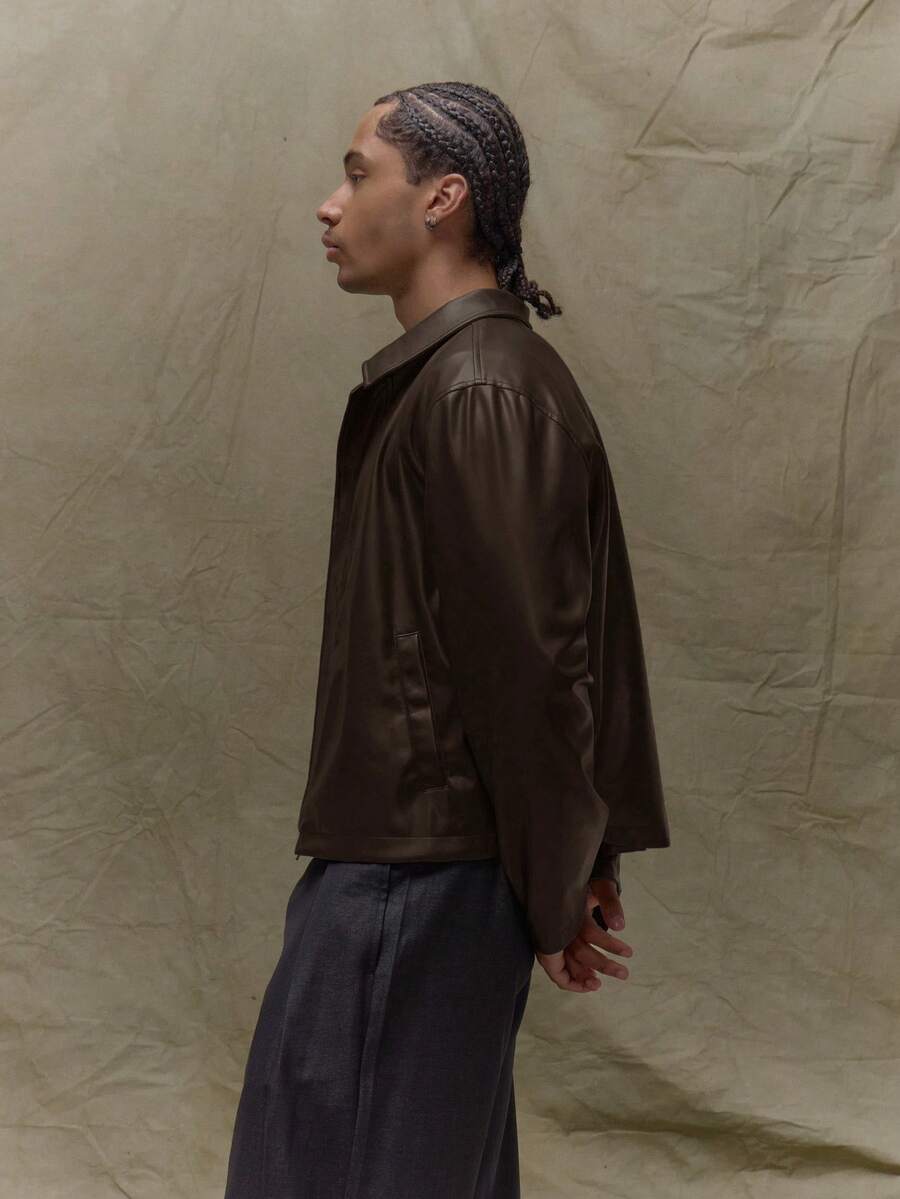 Boxy Fit Leather Long Sleeve Leather Jacket