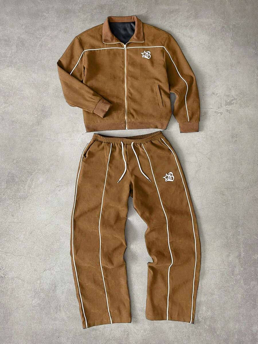 Men's 2pc Zip-Up Jacket And Drawstring Waist Long Pants Set