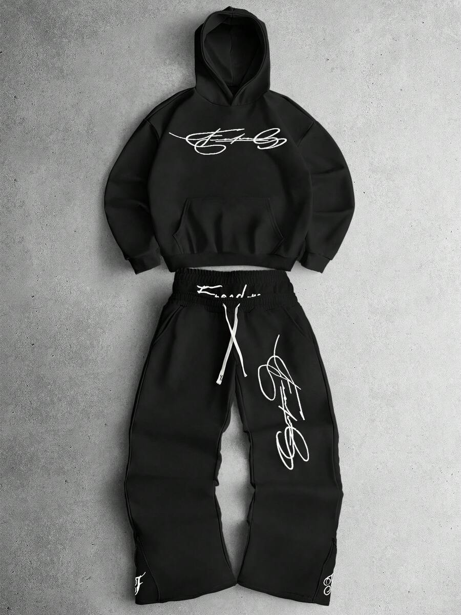 Embroidered Hoodie Wide Leg Sweatpants Set