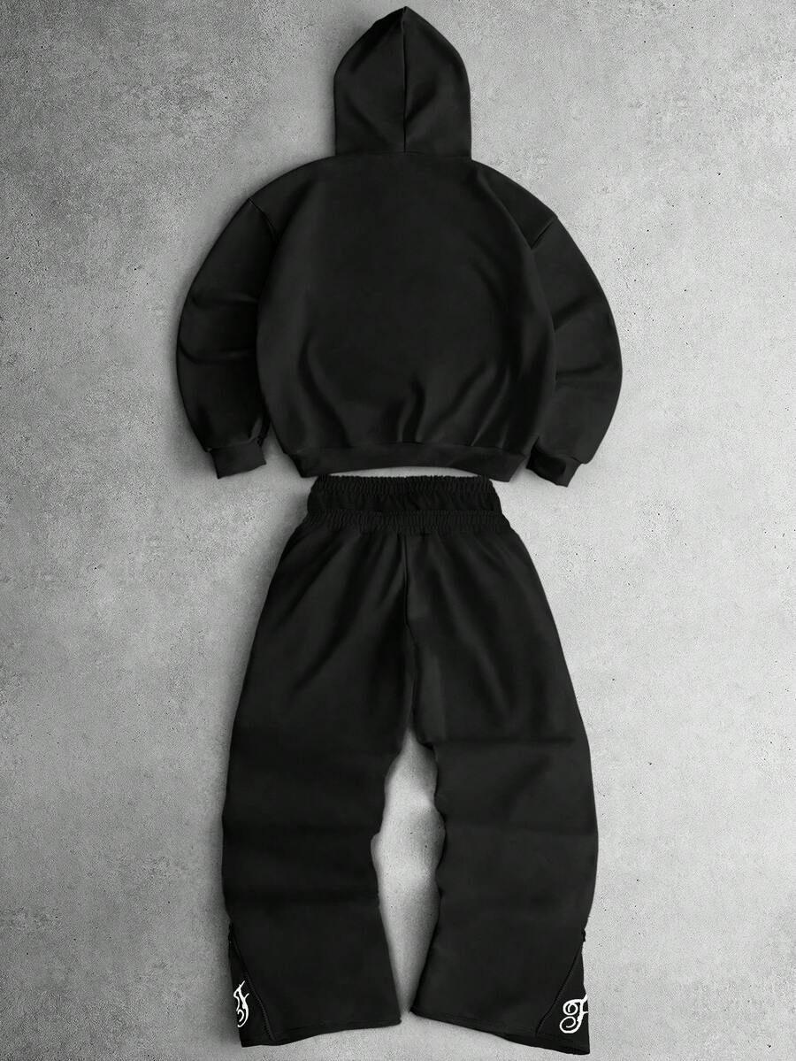 Embroidered Hoodie Wide Leg Sweatpants Set