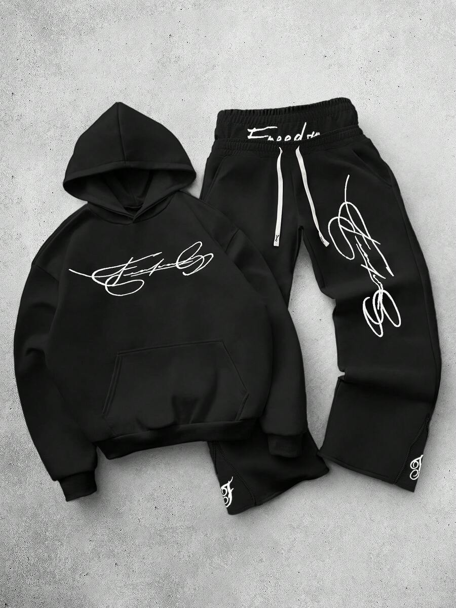 Embroidered Hoodie Wide Leg Sweatpants Set