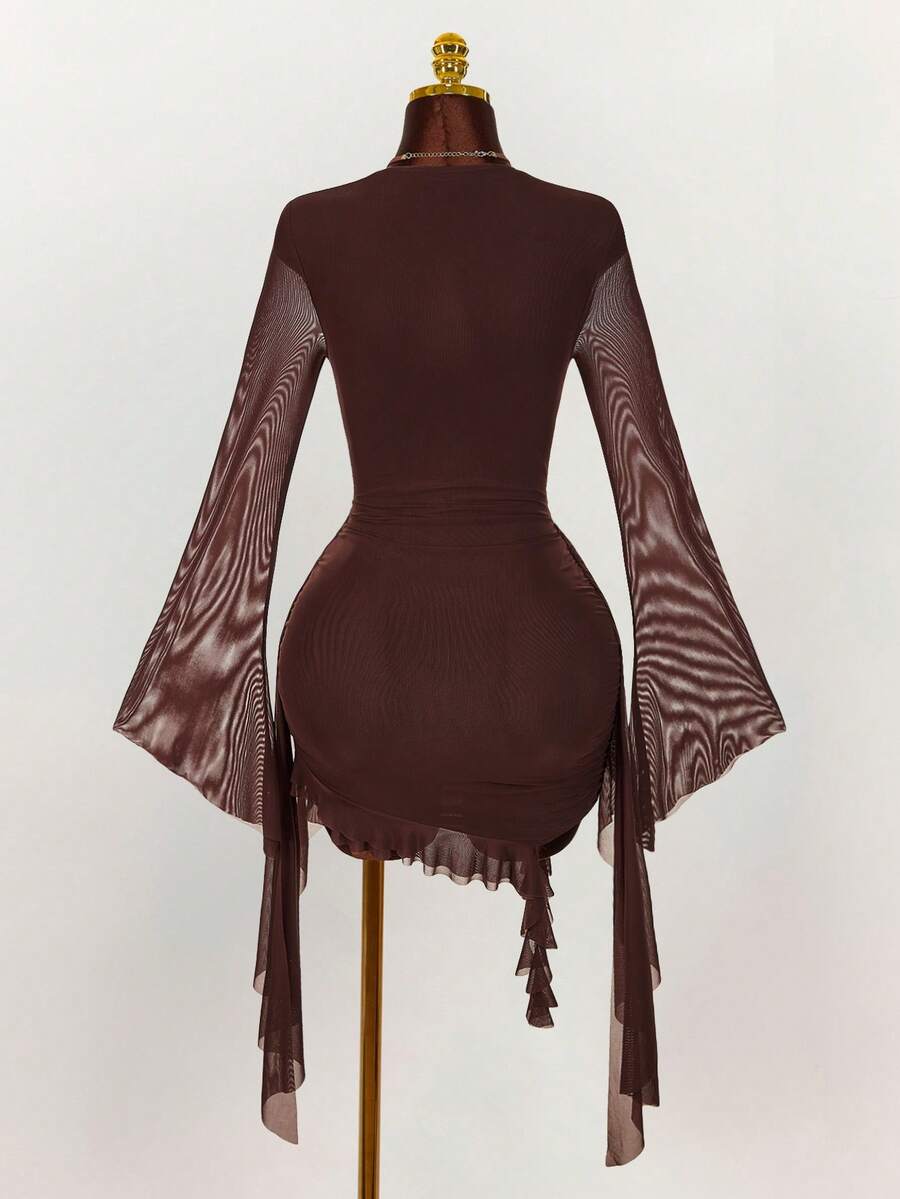 Ruffle Halter Neck Mesh Mini Dress