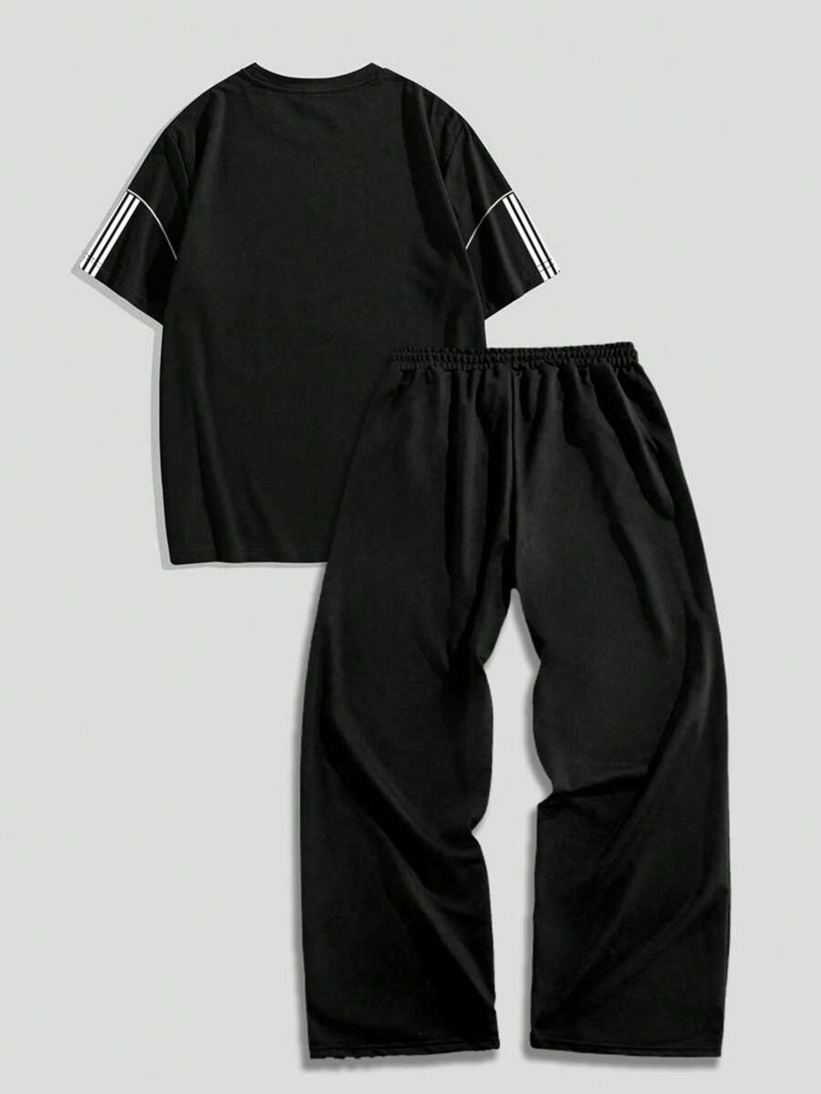 Letter Stripe T-Shirt And Pants Set