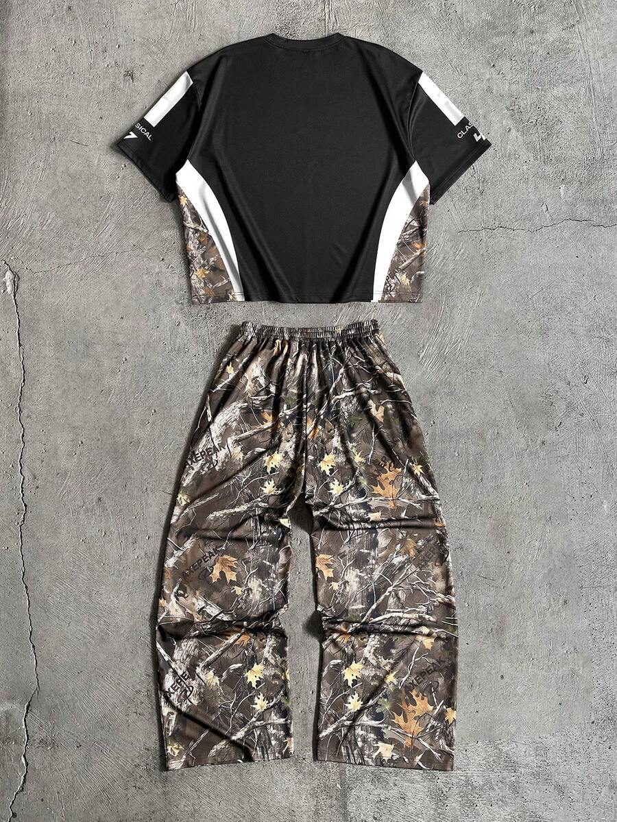 Leopard Patchwork T-Shirt And Pants Set